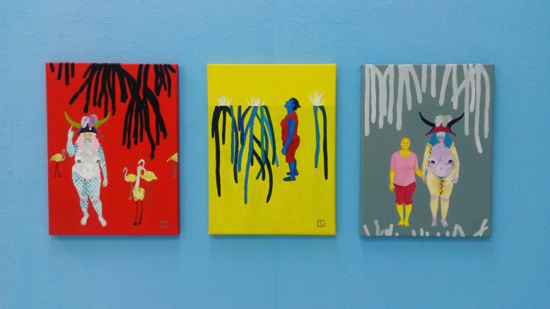 Tessa Mars, We Are Here I, II & III, Acrylic on canvas, 30cm x 40cm each, 2016.