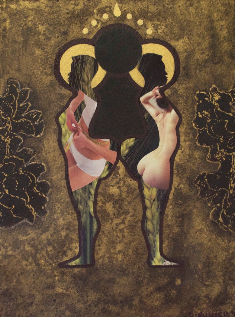 Dominique Hunter, Meditation on Sarah I, collage and acrylic paint on watercolour paper, 27.5cm x 21.5cm, 2015.